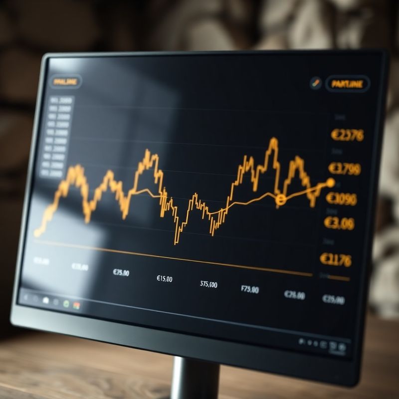 Vmesnik virtualnega portfelja s finančnimi grafikoni v charcoal-gold shemi